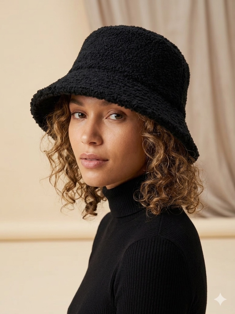 Cozy Black Sherpa Reversible Bucket Hat